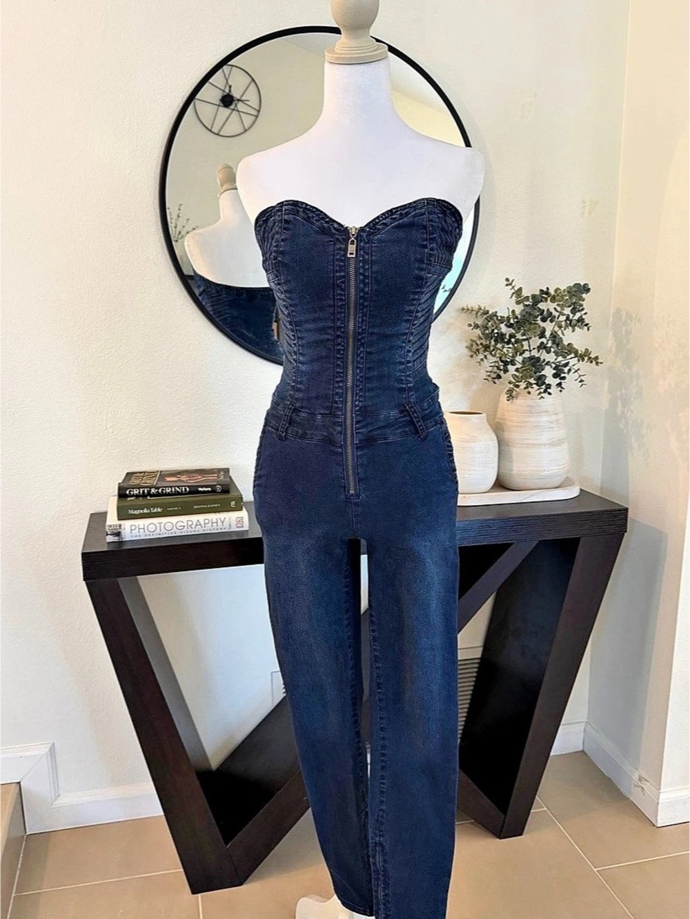 Guess Denim Strapless Jumpsuit